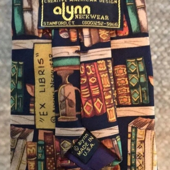 Alynn Neckware Ex Libris 100% Silk Men’s Neck Tie Book Print - Picture 5 of 7